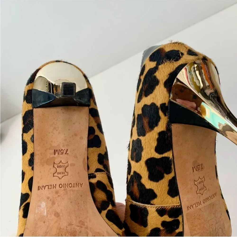 Antonio Melani cheetah calf hair patent leather toe metalic heel pump’s 7.5M